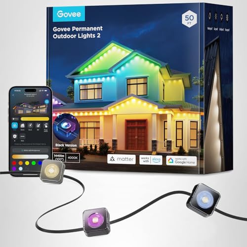 Permanent Outdoor LED Lights 100ft RGBIC, 72 LEDs, 100 Scenes, IP67 Waterproof, Smart App & Voice Control for Home & Holiday Lighting