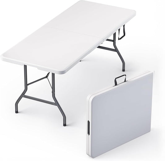 6ft Portable Folding Table – Heavy-Duty Plastic Picnic & Dining Table with Handle for Camping & Events