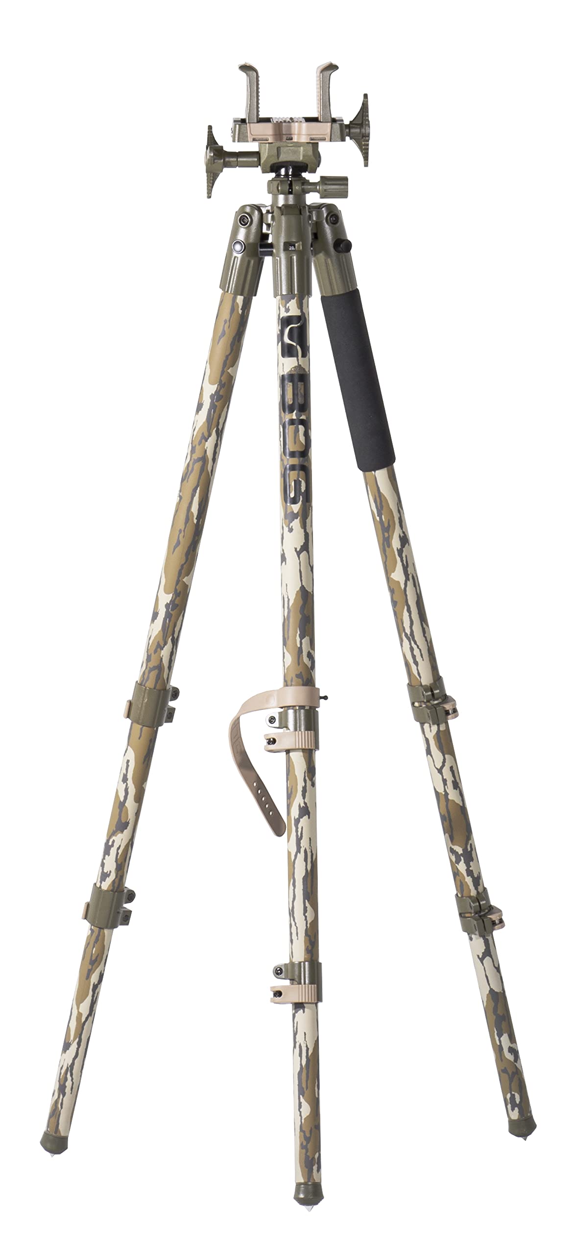 Heavy-Duty Camo Shooting Tripod – Aluminum Frame, 360° Clamp, Adjustable Legs, Bubble Level, Hands-Free Stability for Hunting