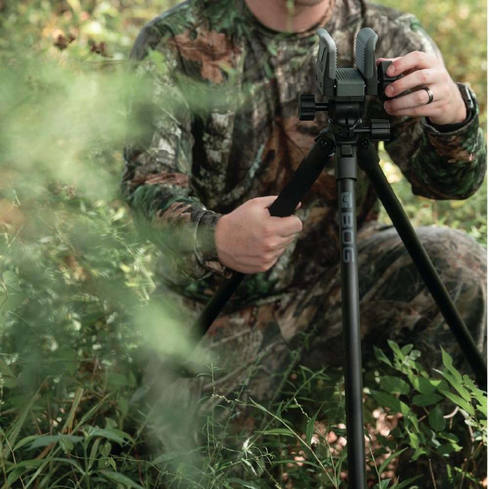 Heavy-Duty Camo Shooting Tripod – Aluminum Frame, 360° Clamp, Adjustable Legs, Bubble Level, Hands-Free Stability for Hunting