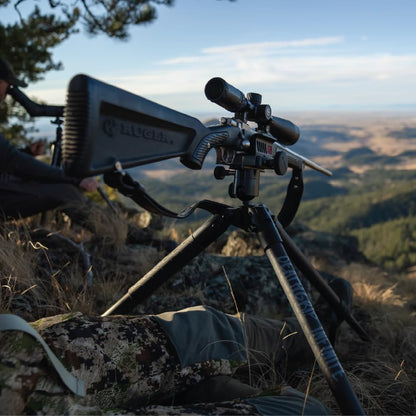 Heavy-Duty Camo Shooting Tripod – Aluminum Frame, 360° Clamp, Adjustable Legs, Bubble Level, Hands-Free Stability for Hunting