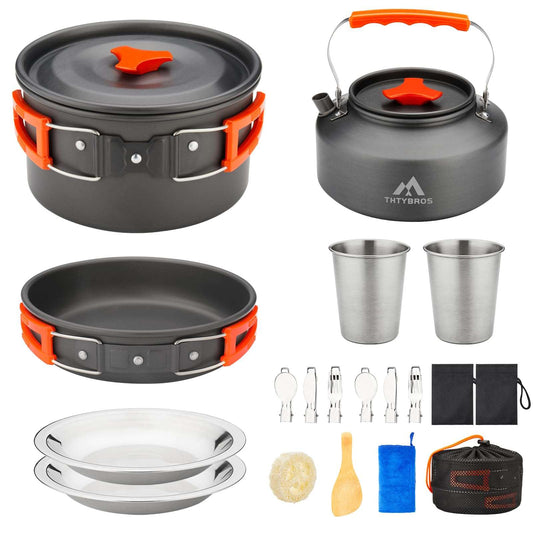 17-Piece Camping Cookware Kit with Pot, Pan, Kettle & Stainless Steel Cups for Outdoor Cooking