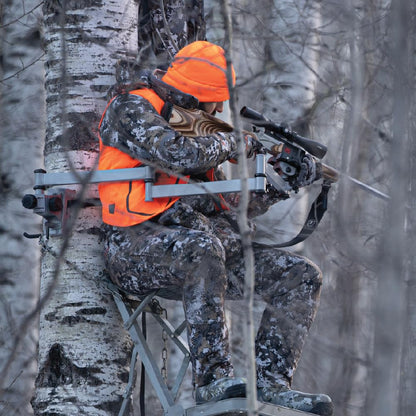 Heavy-Duty Camo Shooting Tripod – Aluminum Frame, 360° Clamp, Adjustable Legs, Bubble Level, Hands-Free Stability for Hunting