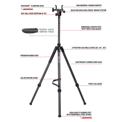 Heavy-Duty Camo Shooting Tripod – Aluminum Frame, 360° Clamp, Adjustable Legs, Bubble Level, Hands-Free Stability for Hunting