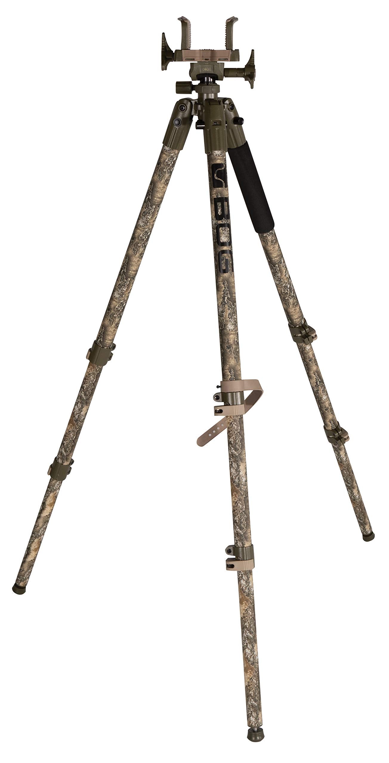 Heavy-Duty Camo Shooting Tripod – Aluminum Frame, 360° Clamp, Adjustable Legs, Bubble Level, Hands-Free Stability for Hunting