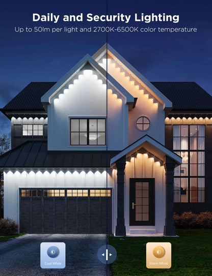 Permanent Outdoor LED Lights Pro 200ft RGBIC, 120 LEDs, 75 Scenes, Cuttable & Waterproof IP67, Smart App & Voice Control for Home & Holiday Lighting