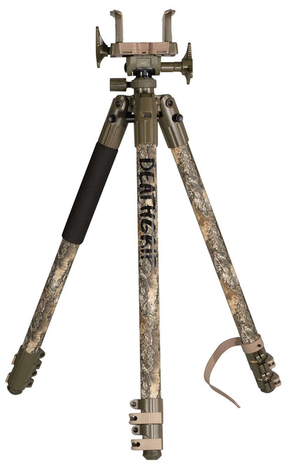 Heavy-Duty Camo Shooting Tripod – Aluminum Frame, 360° Clamp, Adjustable Legs, Bubble Level, Hands-Free Stability for Hunting