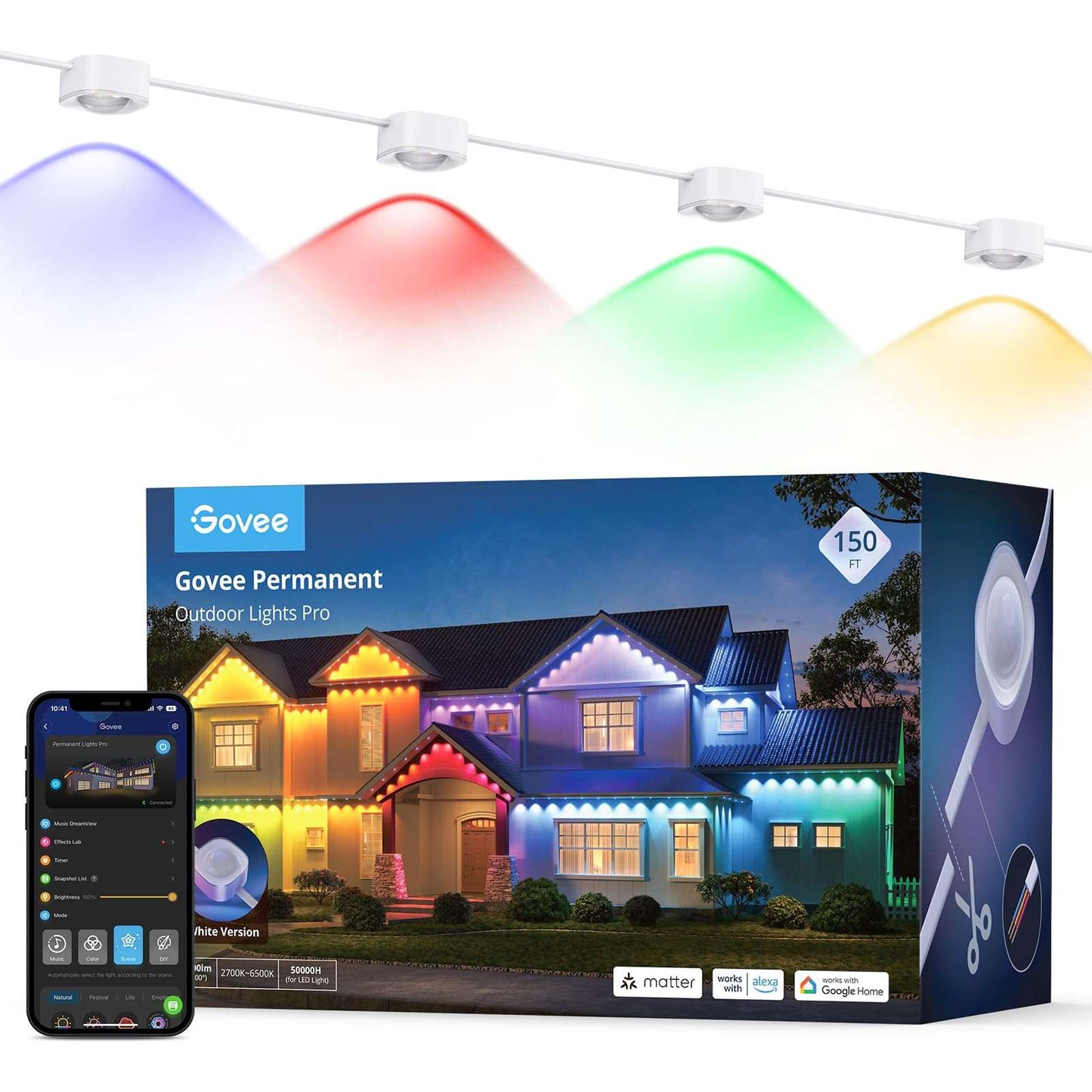 Permanent Outdoor LED Lights Pro 200ft RGBIC, 120 LEDs, 75 Scenes, Cuttable & Waterproof IP67, Smart App & Voice Control for Home & Holiday Lighting