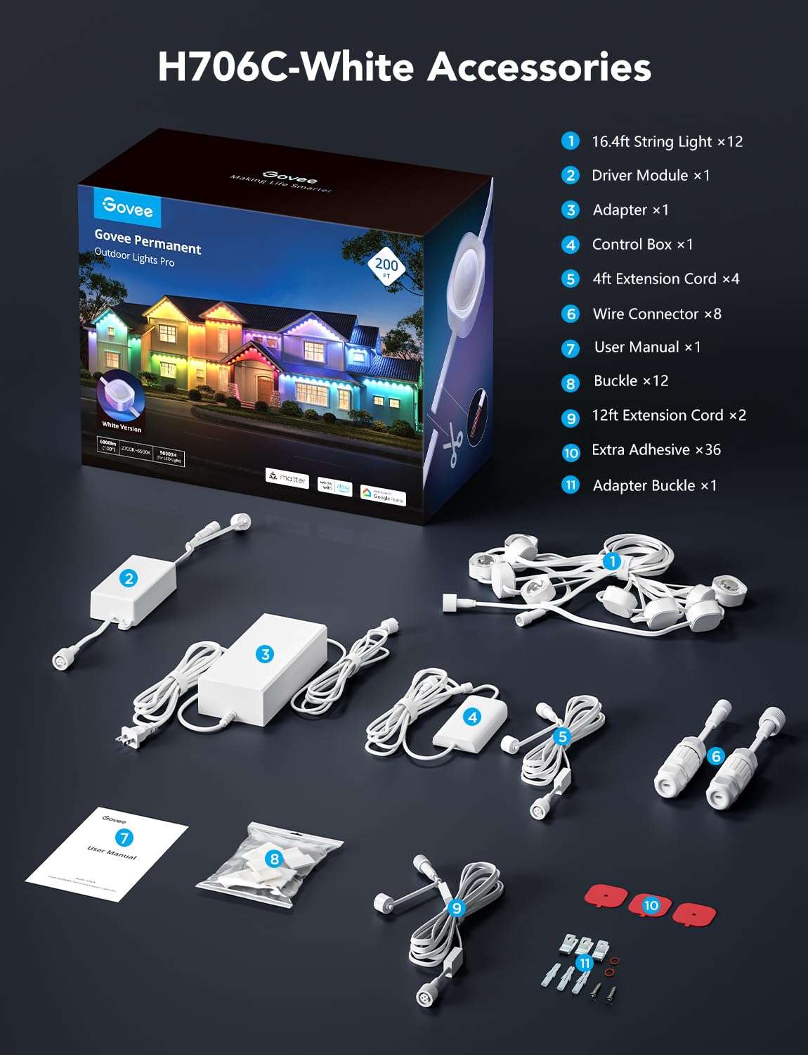 Permanent Outdoor LED Lights Pro 200ft RGBIC, 120 LEDs, 75 Scenes, Cuttable & Waterproof IP67, Smart App & Voice Control for Home & Holiday Lighting