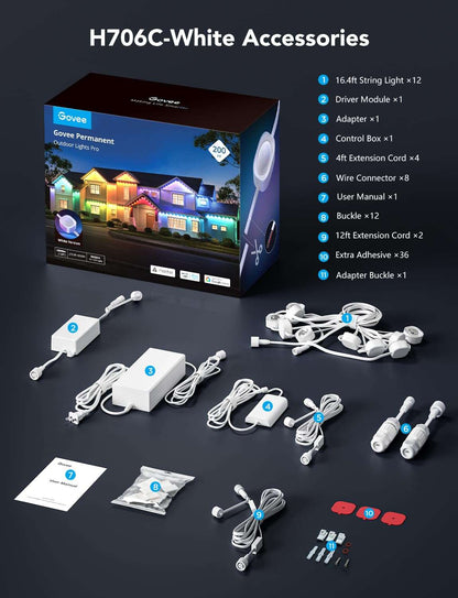 Permanent Outdoor LED Lights Pro 200ft RGBIC, 120 LEDs, 75 Scenes, Cuttable & Waterproof IP67, Smart App & Voice Control for Home & Holiday Lighting