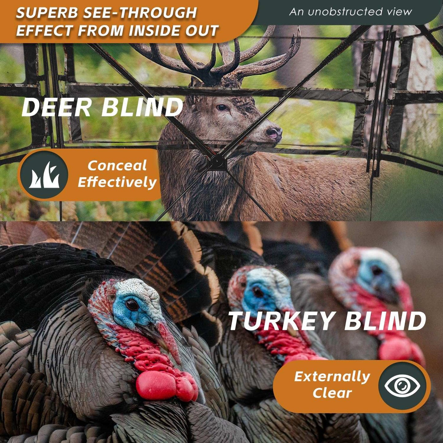 360° See-Through Hunting Blind with Floor Mat, Pop-Up Camouflage Ground Tent for 3–4 People with Carry Bag