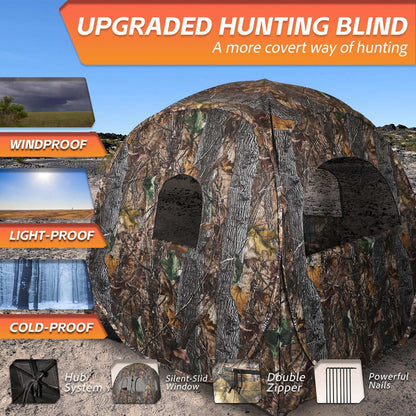 360° See-Through Hunting Blind with Floor Mat, Pop-Up Camouflage Ground Tent for 3–4 People with Carry Bag