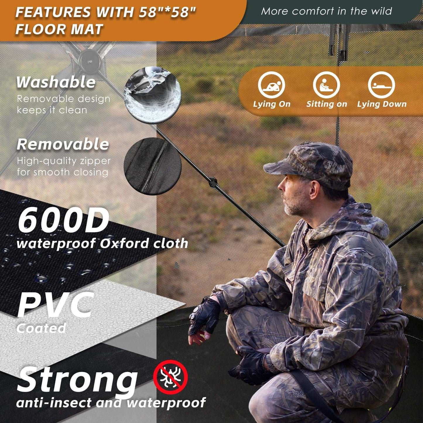 360° See-Through Hunting Blind with Floor Mat, Pop-Up Camouflage Ground Tent for 3–4 People with Carry Bag