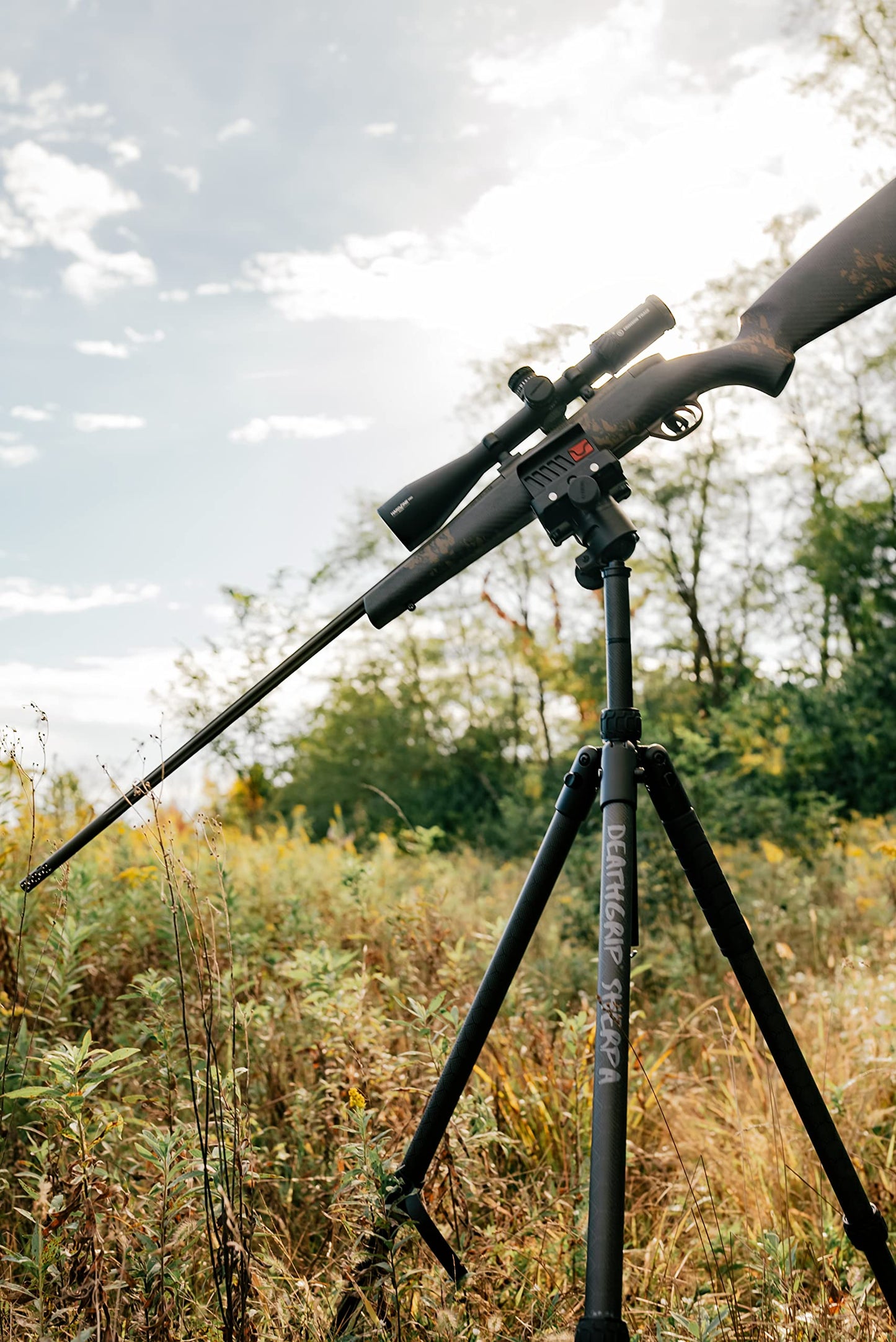 Heavy-Duty Camo Shooting Tripod – Aluminum Frame, 360° Clamp, Adjustable Legs, Bubble Level, Hands-Free Stability for Hunting