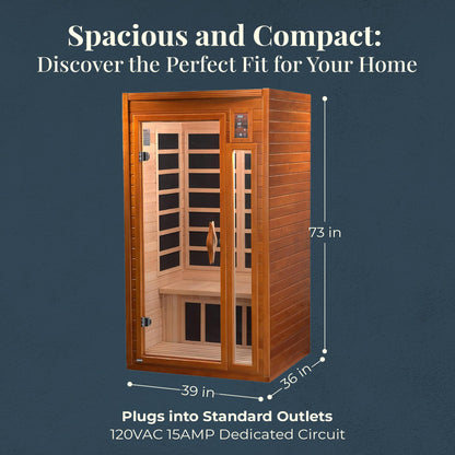 1–2 Person Indoor Infrared Sauna with Low EMF Heat, Red Light Therapy, Bluetooth Speakers & Canadian Hemlock Wood – Home Wellness Sauna