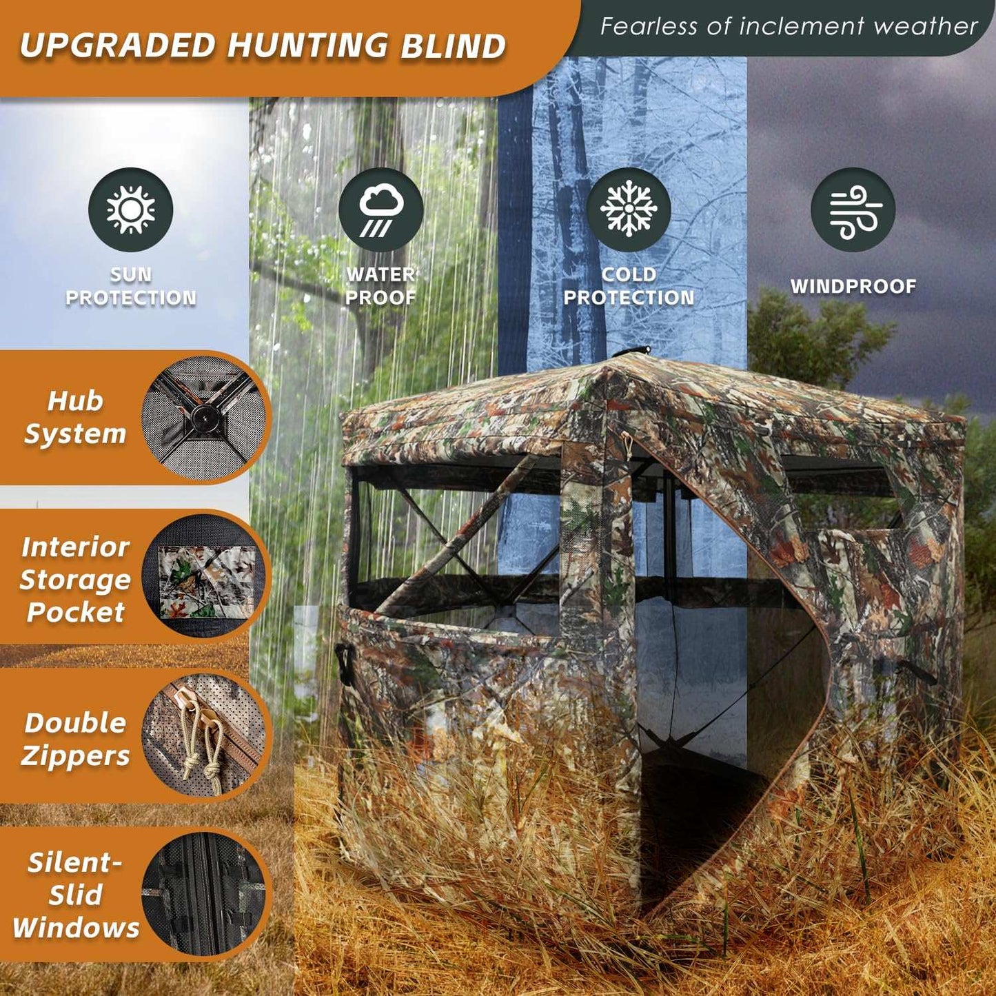 360° See-Through Hunting Blind with Floor Mat, Pop-Up Camouflage Ground Tent for 3–4 People with Carry Bag