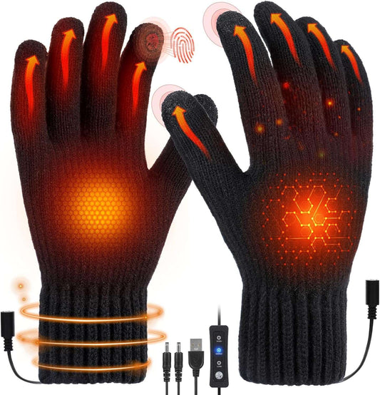 USB Heated Gloves with 3 Heat Levels – Full Finger Winter Hand Warmers for Outdoor Skiing & Daily Use
