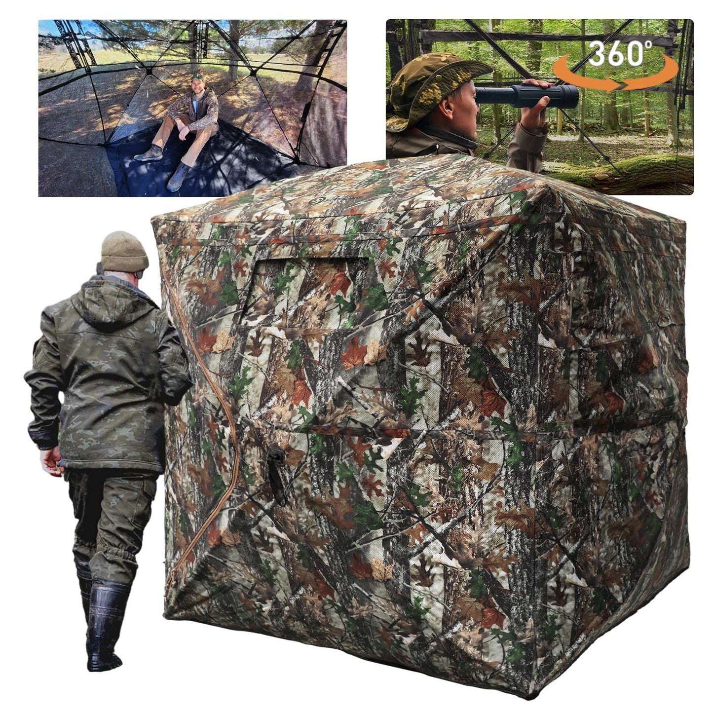 360° See-Through Hunting Blind with Floor Mat, Pop-Up Camouflage Ground Tent for 3–4 People with Carry Bag