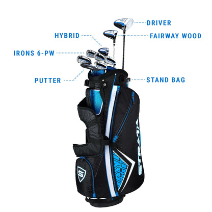 Men's Complete 12-Piece Golf Club Set with Driver, Woods, Hybrid, Irons, Putter & Stand Bag – Right Hand Steel Shaft