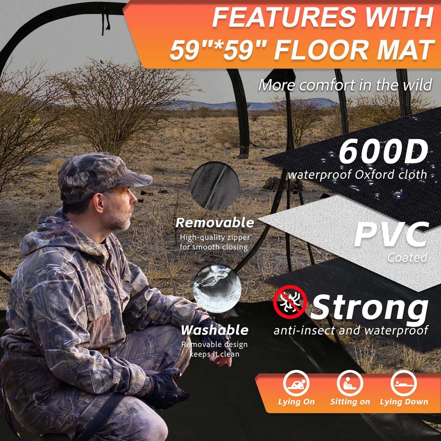 360° See-Through Hunting Blind with Floor Mat, Pop-Up Camouflage Ground Tent for 3–4 People with Carry Bag