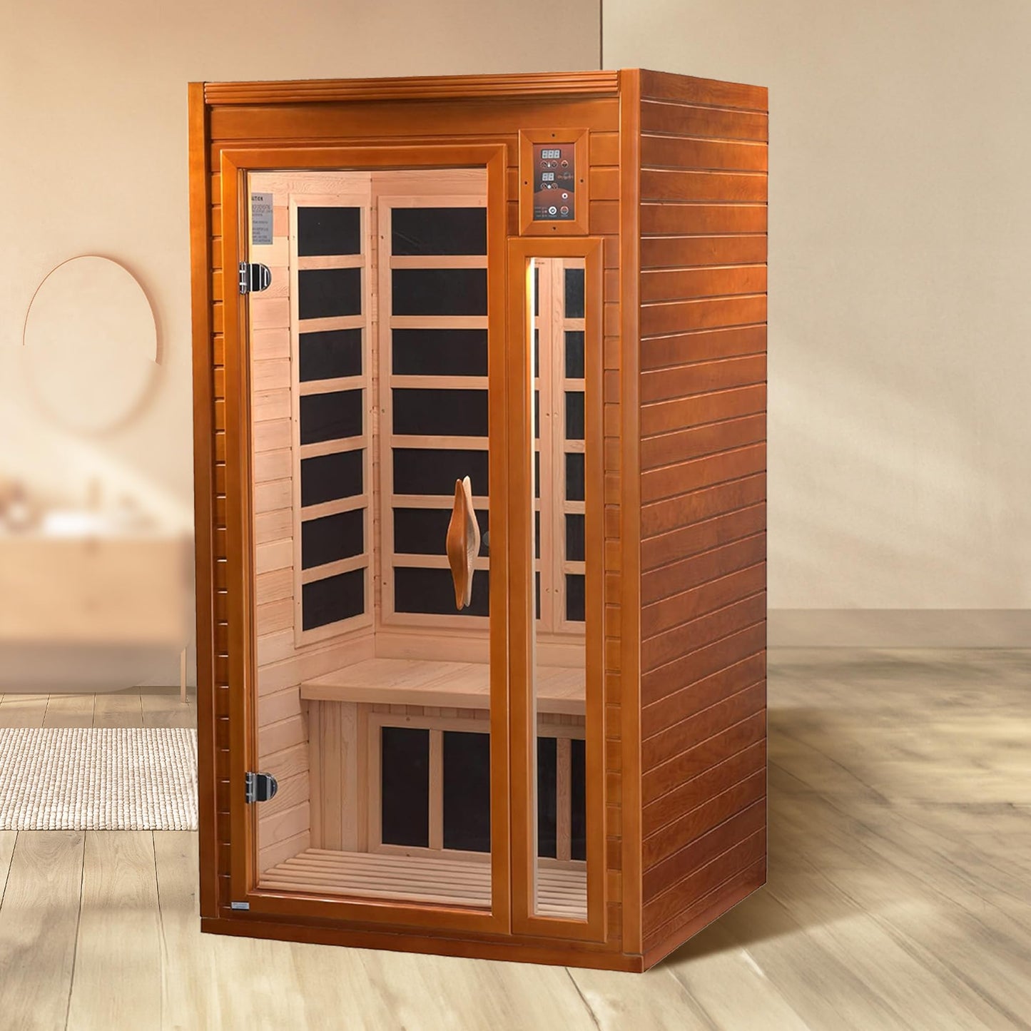 1–2 Person Indoor Infrared Sauna with Low EMF Heat, Red Light Therapy, Bluetooth Speakers & Canadian Hemlock Wood – Home Wellness Sauna
