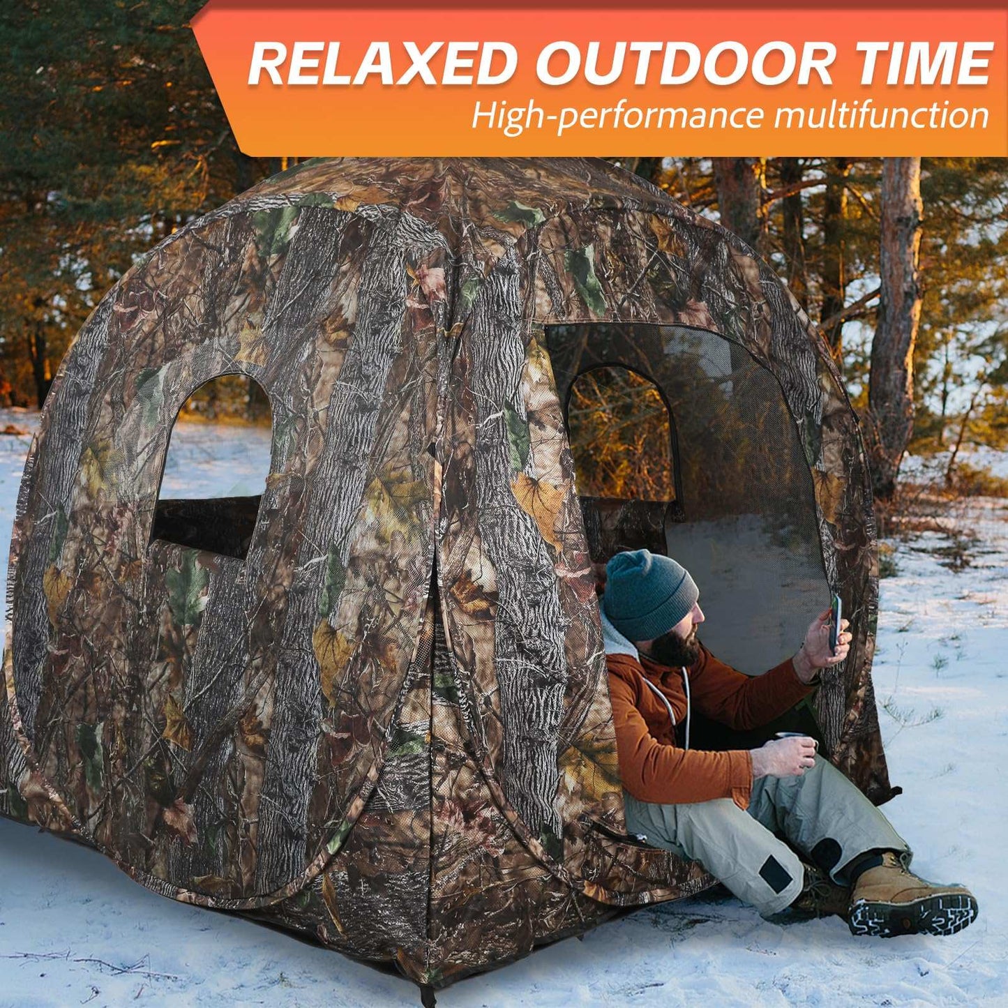 360° See-Through Hunting Blind with Floor Mat, Pop-Up Camouflage Ground Tent for 3–4 People with Carry Bag