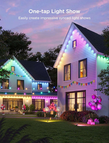 Permanent Outdoor LED Lights 100ft RGBIC, 72 LEDs, 100 Scenes, IP67 Waterproof, Smart App & Voice Control for Home & Holiday Lighting