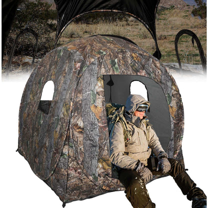 360° See-Through Hunting Blind with Floor Mat, Pop-Up Camouflage Ground Tent for 3–4 People with Carry Bag