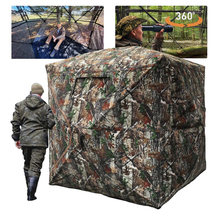 360° See-Through Hunting Blind with Floor Mat, Pop-Up Camouflage Ground Tent for 3–4 People with Carry Bag