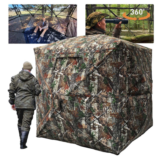 360° See-Through Hunting Blind with Floor Mat, Pop-Up Camouflage Ground Tent for 3–4 People with Carry Bag