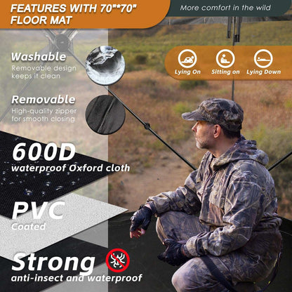 360° See-Through Hunting Blind with Floor Mat, Pop-Up Camouflage Ground Tent for 3–4 People with Carry Bag