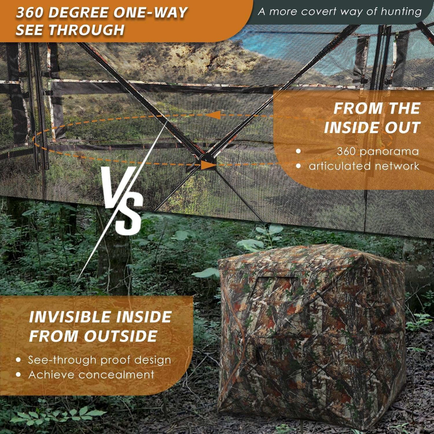 360° See-Through Hunting Blind with Floor Mat, Pop-Up Camouflage Ground Tent for 3–4 People with Carry Bag
