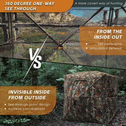 360° See-Through Hunting Blind with Floor Mat, Pop-Up Camouflage Ground Tent for 3–4 People with Carry Bag