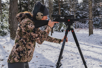 Heavy-Duty Camo Shooting Tripod – Aluminum Frame, 360° Clamp, Adjustable Legs, Bubble Level, Hands-Free Stability for Hunting