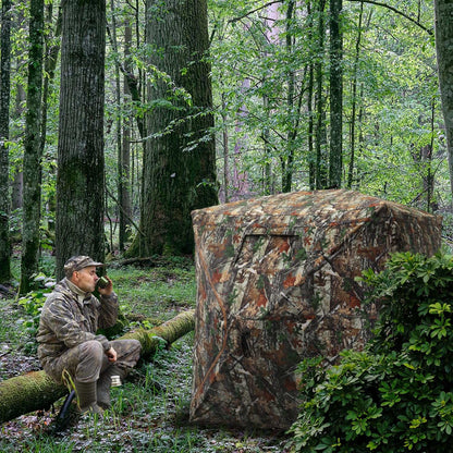 360° See-Through Hunting Blind with Floor Mat, Pop-Up Camouflage Ground Tent for 3–4 People with Carry Bag